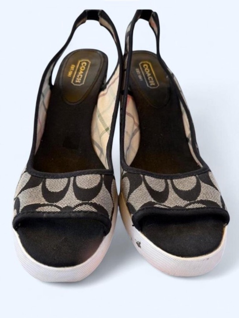 Coach Deadstock Monogram Women's Canvas Slingback Wedge - Black/Grey size 10 - Picture 6 of 8